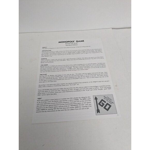 2013 Monopoly Classic Edition Game Replacement Board Instructions - Picture 4 of 5